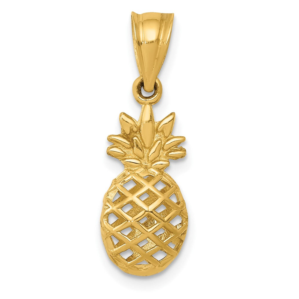 Colgante 3D de Piña Pulido en Oro Amarillo de 14K