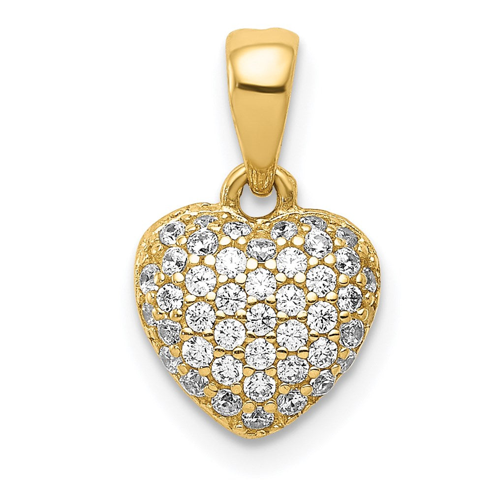 Colgante Corazón 3D con CZ en Oro Amarillo de 14k Pulido