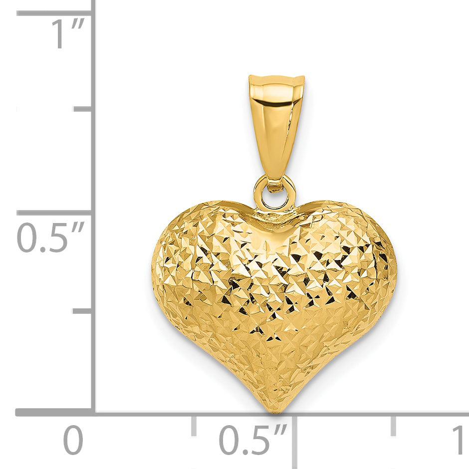 Colgante de Corazón 3D Texturizado y Pulido de 14K