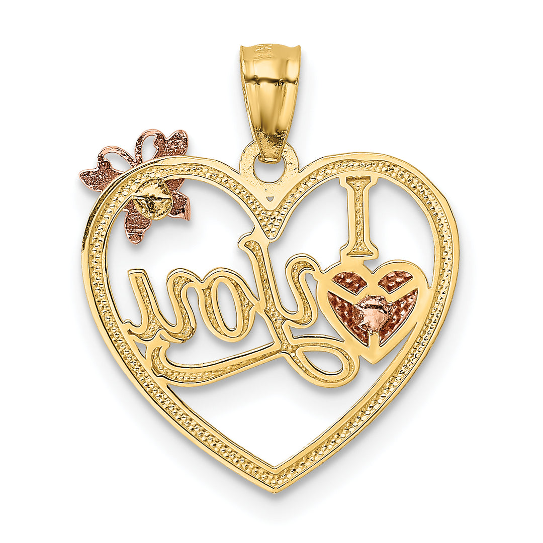 Colgante de Corazón con Mariposa "I LOVE YOU" de 14K Bicolor con Rodio Blanco