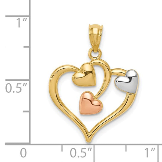 Dije de Corazones en Oro Bicolor de 14K con Rodio Blanco