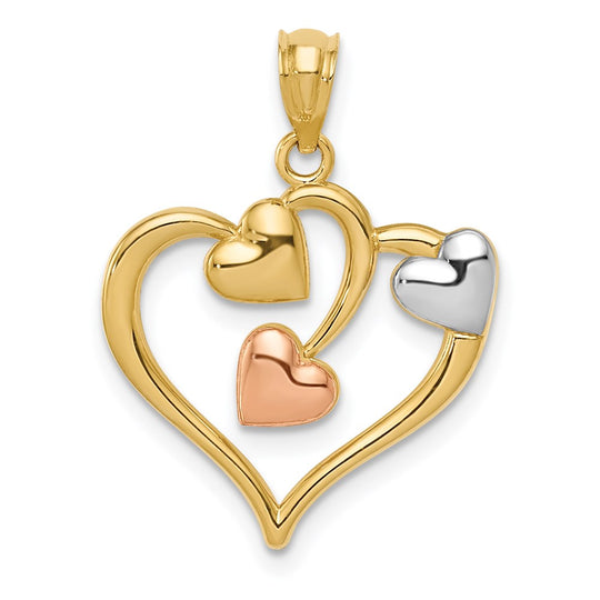 Dije de Corazones en Oro Bicolor de 14K con Rodio Blanco