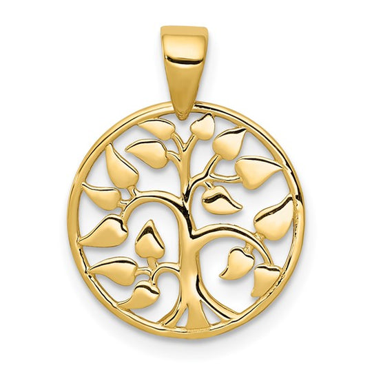 Colgante Árbol en Círculo de Oro Pulido de 14K