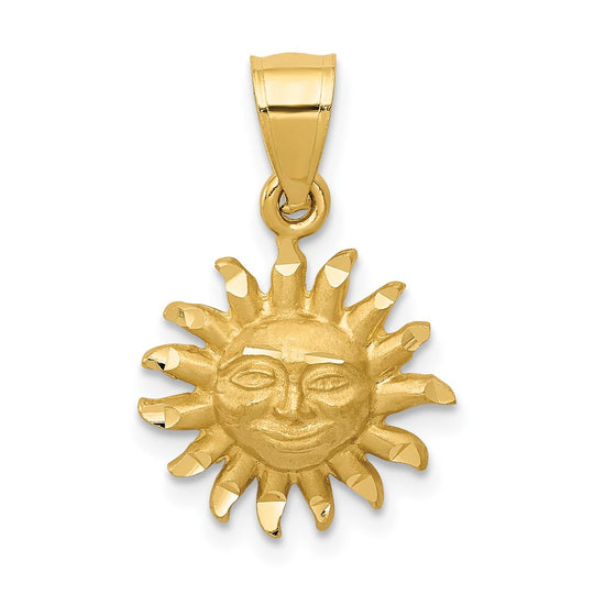 Dije Sol Satinado con Corte Diamante 14k