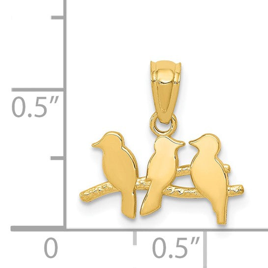 Colgante de Tres Pájaros en una Rama 14K Pulido