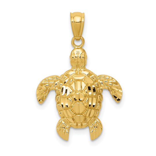 Colgante de Tortuga Marina Pulida con Corte Diamante de 14k