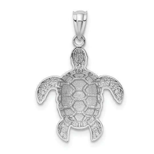 Dije de Tortuga Marina en Oro Blanco de 14k con Acabado Pulido y Corte de Diamante