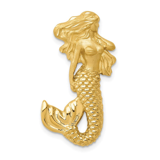 Deslizador de Cadena Sirena Pulido y Satinado con Corte Diamante en Oro de 14K