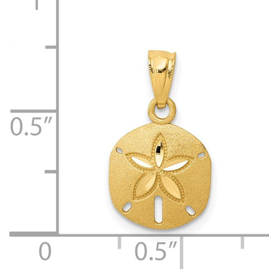 Colgante Sand Dollar Cortado en Diamante Satinado 14K Oro Amarillo