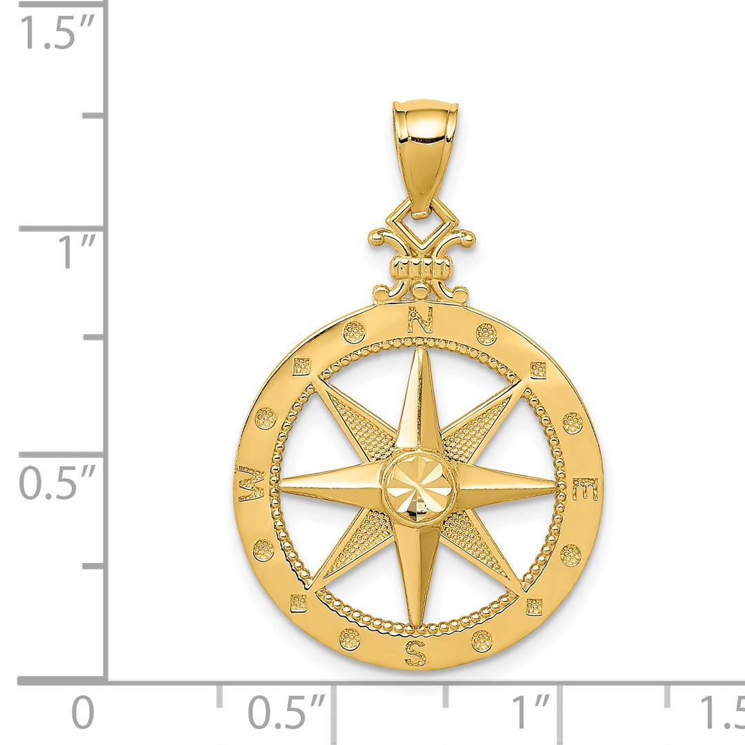 Colgante Brújula Pulido con Corte Diamante en Oro Amarillo de 14K