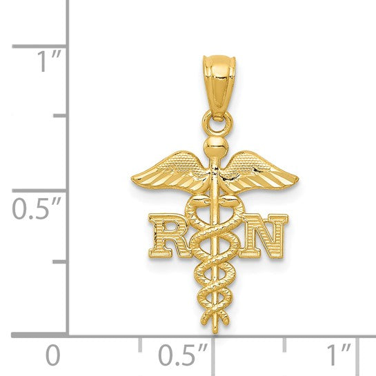 Colgante RN Enfermera Pulido con Corte Diamante en Oro de 14K