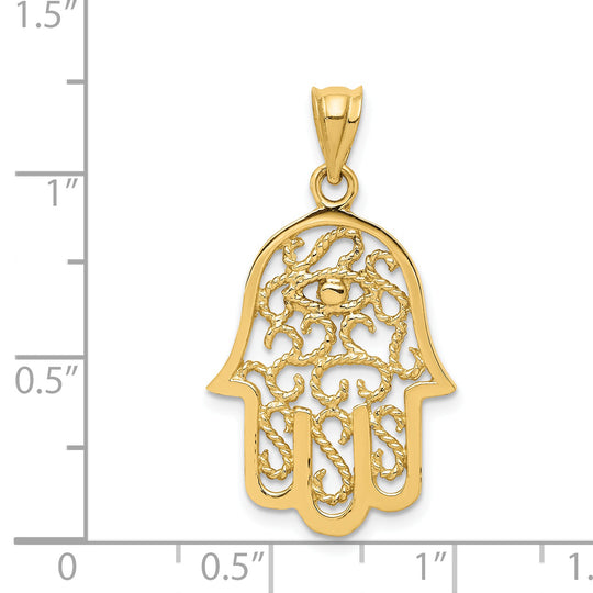 Dije Hamsa de Filigrana en Oro de 14k Pulido