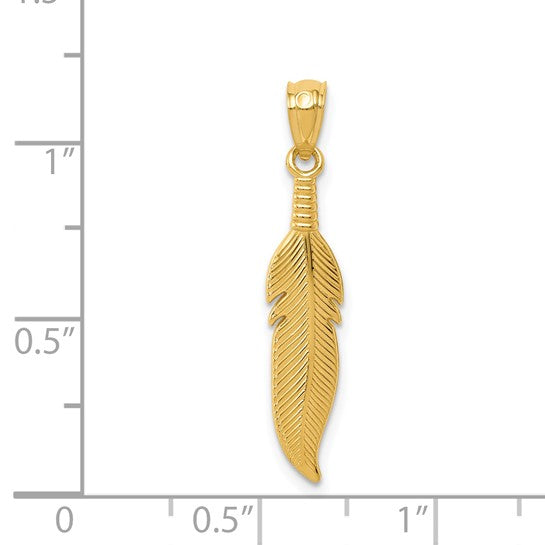 Dije de Pluma en Oro 14K Pulido