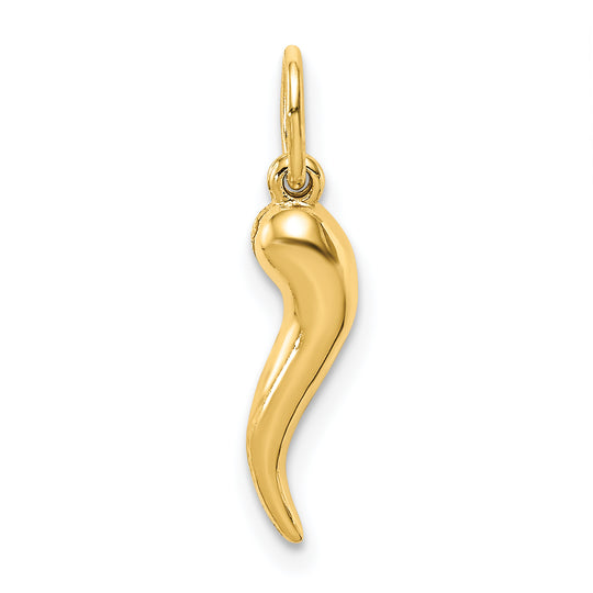 Dije Hueco en Forma de Cuerno Italiano de Oro Amarillo de 14K