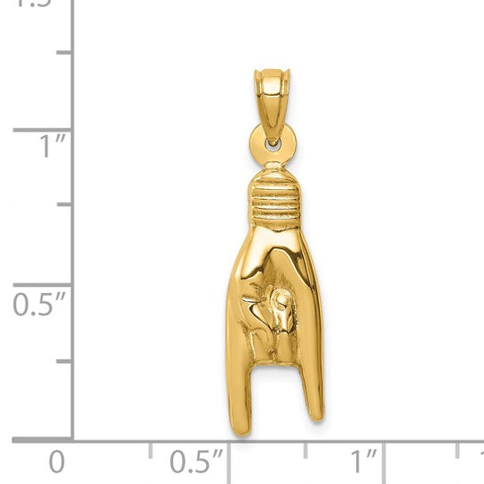 Dije 3D Hueco Signo de Rock On en Oro de 14k