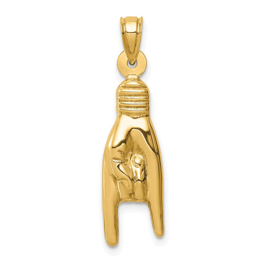 Dije 3D Hueco Signo de Rock On en Oro de 14k