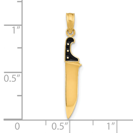 Dije 3D de Cuchillo de Carnicero con Esmalte Negro de 14K