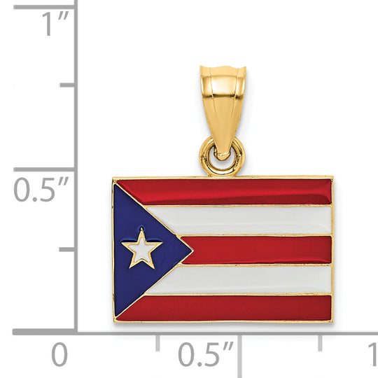 Colgante Sólido Enameled de la Bandera de Puerto Rico en Oro Amarillo de 14K