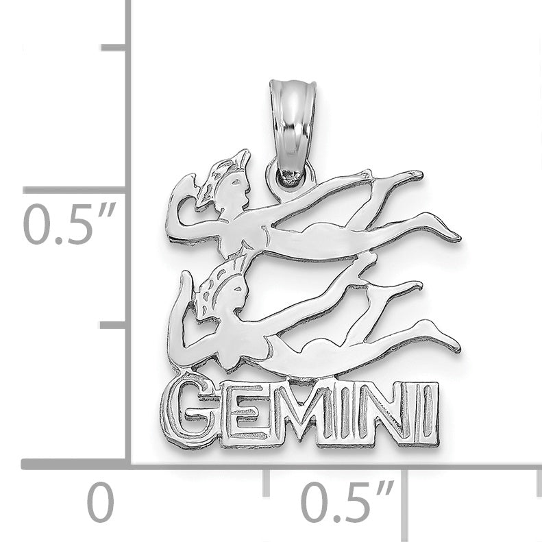 Dije de Zodiaco GÉMINIS de Oro Blanco de 14k con Rodio