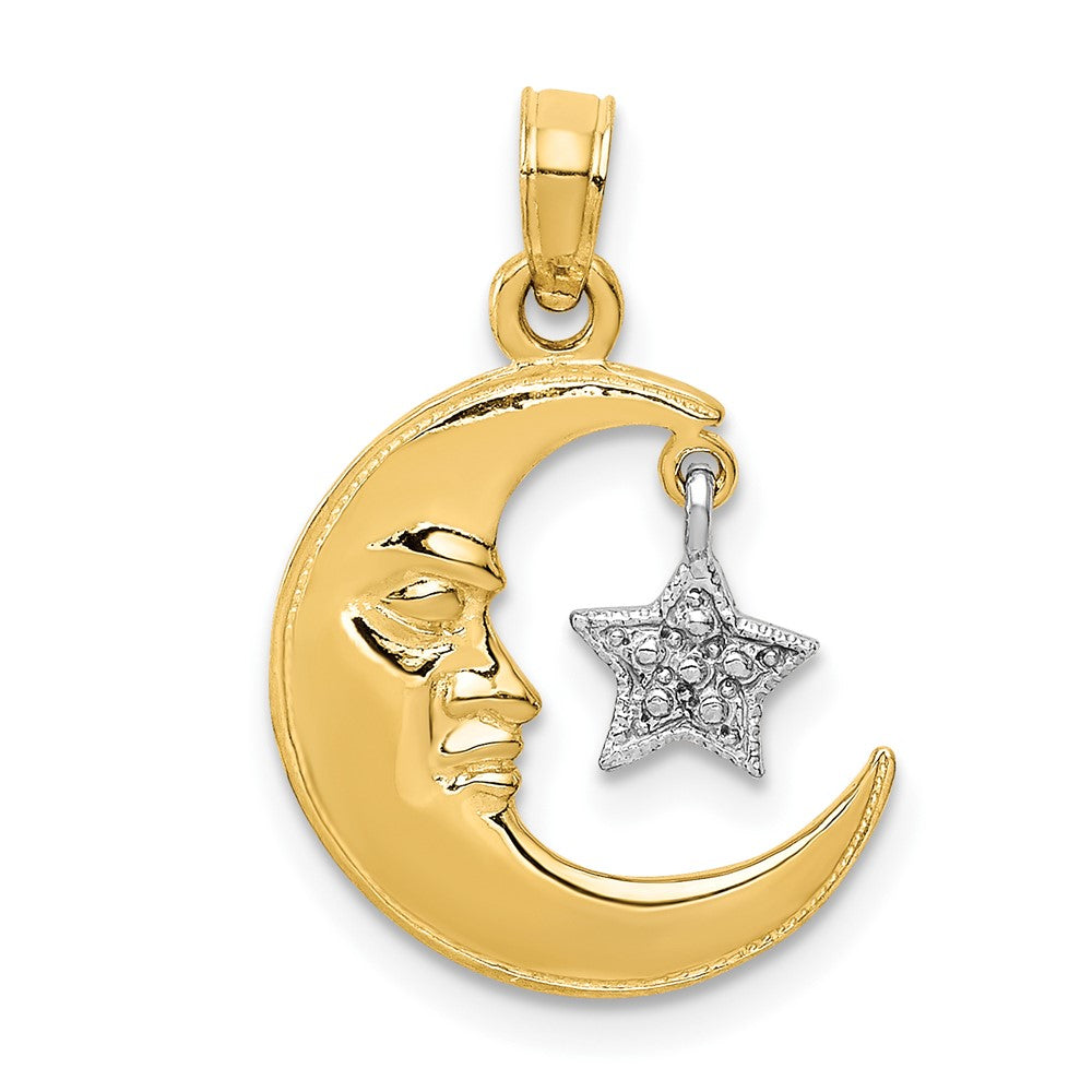 Dije de Media Luna y Estrella en Oro 14K Bicolor Pulido