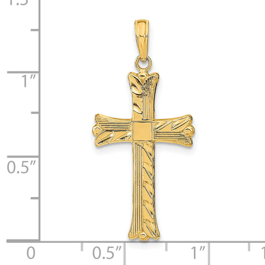 Colgante de Cruz Texturizada con Centro Cuadrado en Oro de 14k