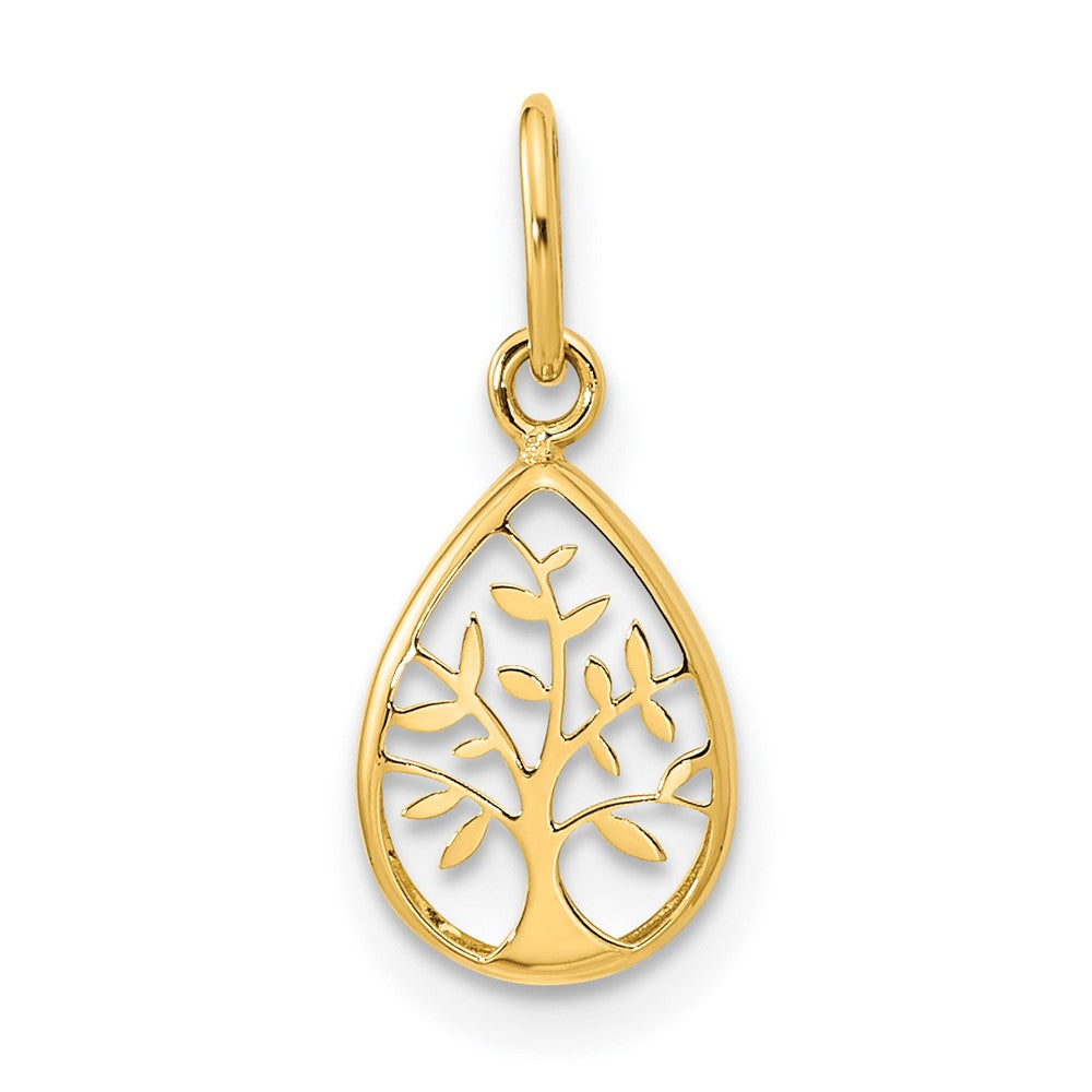 Colgante Árbol de la Vida en Forma de Gota Pulido de 14K