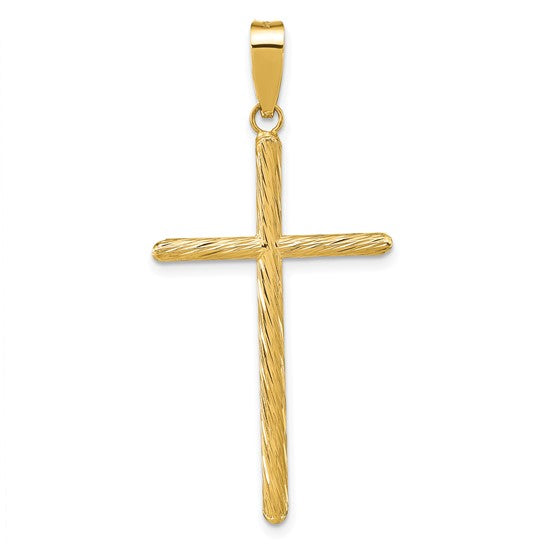 Colgante de Cruz Elegante Pulida y Texturizada en Oro Amarillo de 14K