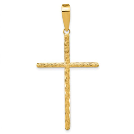 Colgante de Cruz Elegante en Oro Amarillo de 14K con Acabado Pulido y Texturizado