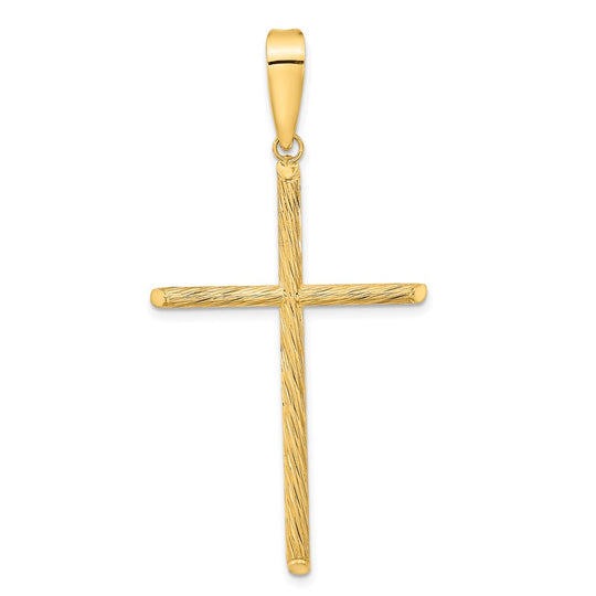 Colgante de Cruz Elegante en Oro Amarillo de 14K con Acabado Pulido y Texturizado