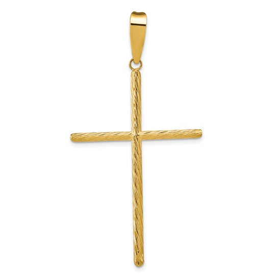 Colgante de Cruz Elegante Pulido y Texturizado en Oro Amarillo de 14k