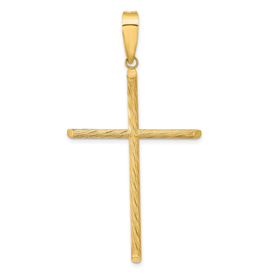 Colgante de Cruz Elegante Pulido y Texturizado en Oro Amarillo de 14k