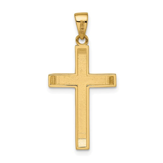 Satinado/Polido Beveled Mediano Colgante de Cruz Latina 14K