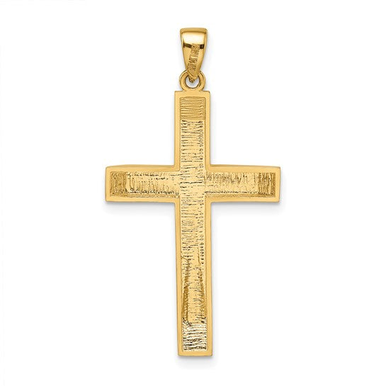 Colgante de Cruz Latina Grande Satinada/Pulida con Biselado en Oro de 14k