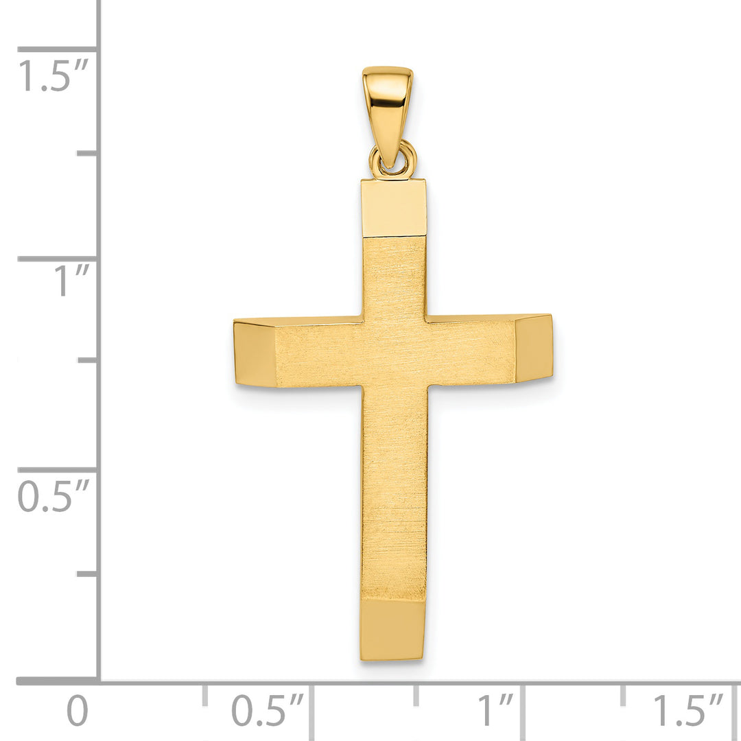 Colgante de Cruz Latina Grande Satinada/Pulida con Biselado en Oro de 14k