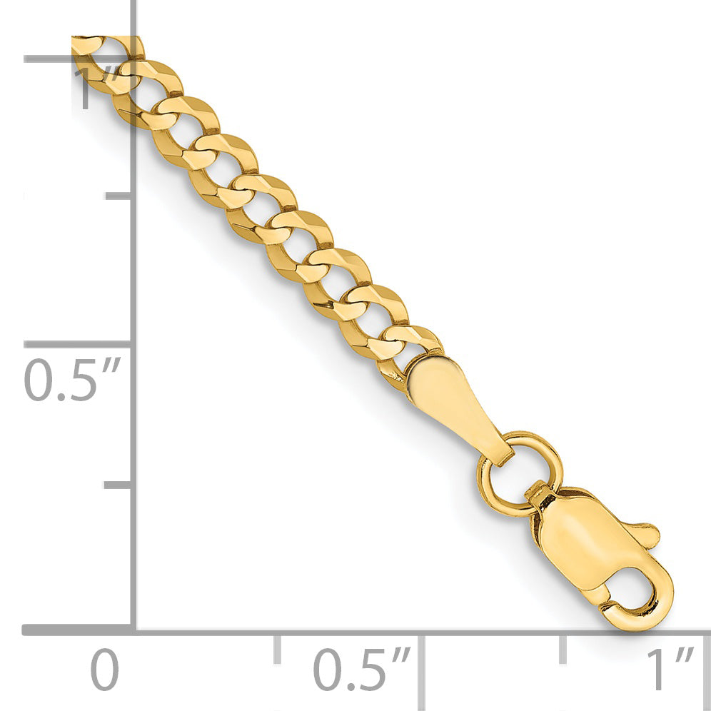 Pulsera de Oro Amarillo de 14k, 7 pulgadas, 3.1mm, Estilo Cubano Plano Ligero con Cierre de Langosta