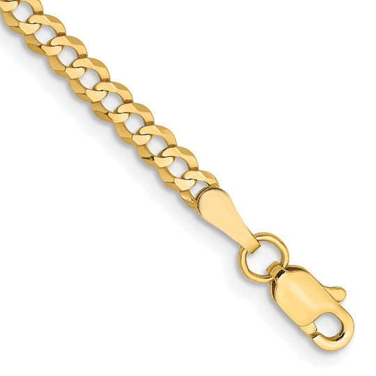 Pulsera de Oro Amarillo de 14k, 7 pulgadas, 3.1mm, Estilo Cubano Plano Ligero con Cierre de Langosta