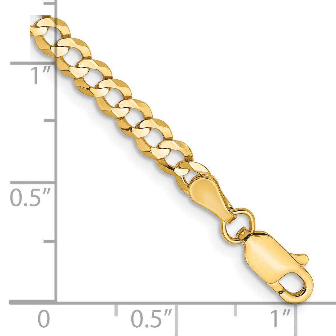 Pulsera de Oro Amarillo de 14k, 7 pulgadas, 3.7mm, Estilo Cubano Plano Ligero con Cierre de Langosta