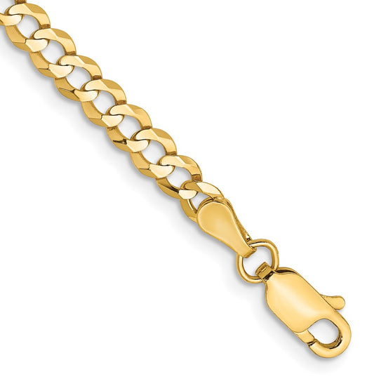 Pulsera de Oro Amarillo de 14k, 7 pulgadas, 3.7mm, Estilo Cubano Plano Ligero con Cierre de Langosta