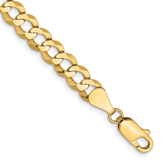 Pulsera de Oro Amarillo de 14k, 8 pulgadas, 5.9mm, Estilo Cubano Plano Ligero con Cierre de Langosta