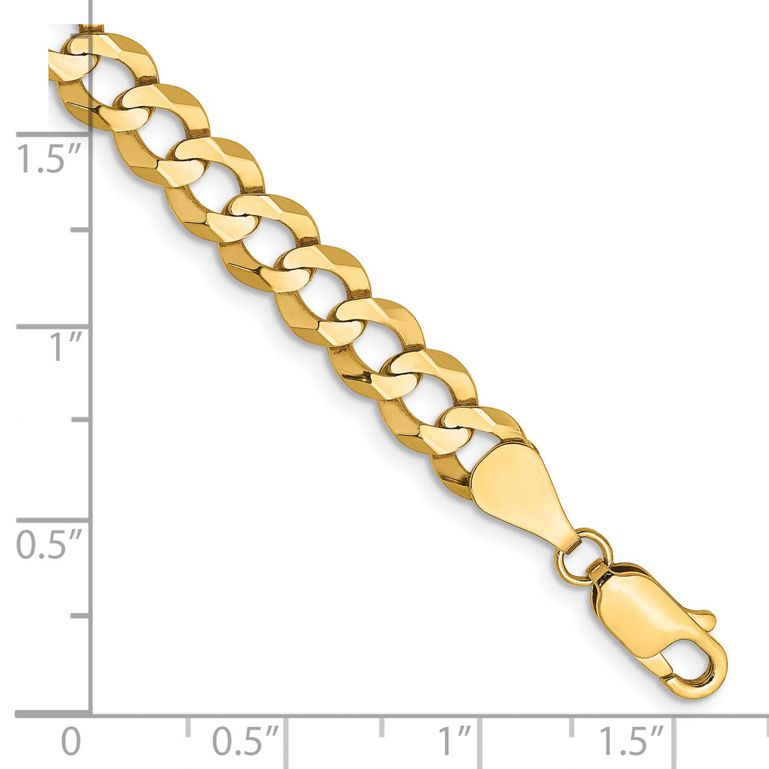 Pulsera de Oro Amarillo de 14k, 8 pulgadas, 7.2mm, Estilo Cubano Plano Ligero con Cierre de Langosta