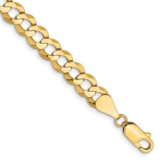 Pulsera de Oro Amarillo de 14k, 8 pulgadas, 7.2mm, Estilo Cubano Plano Ligero con Cierre de Langosta