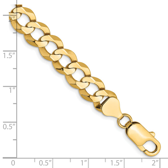 Pulsera de Oro Amarillo de 14k, 8 pulgadas, 8.3mm, Estilo Cubano Plano Ligero con Cierre de Langosta