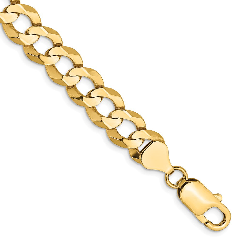 Pulsera de Oro Amarillo de 14k, 8 pulgadas, 8.3mm, Estilo Cubano Plano Ligero con Cierre de Langosta