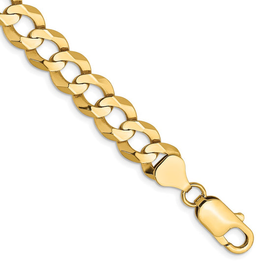 Pulsera de Oro Amarillo de 14k, 9 pulgadas, 8.3mm, Estilo Cubano Plano Ligero con Cierre de Langosta