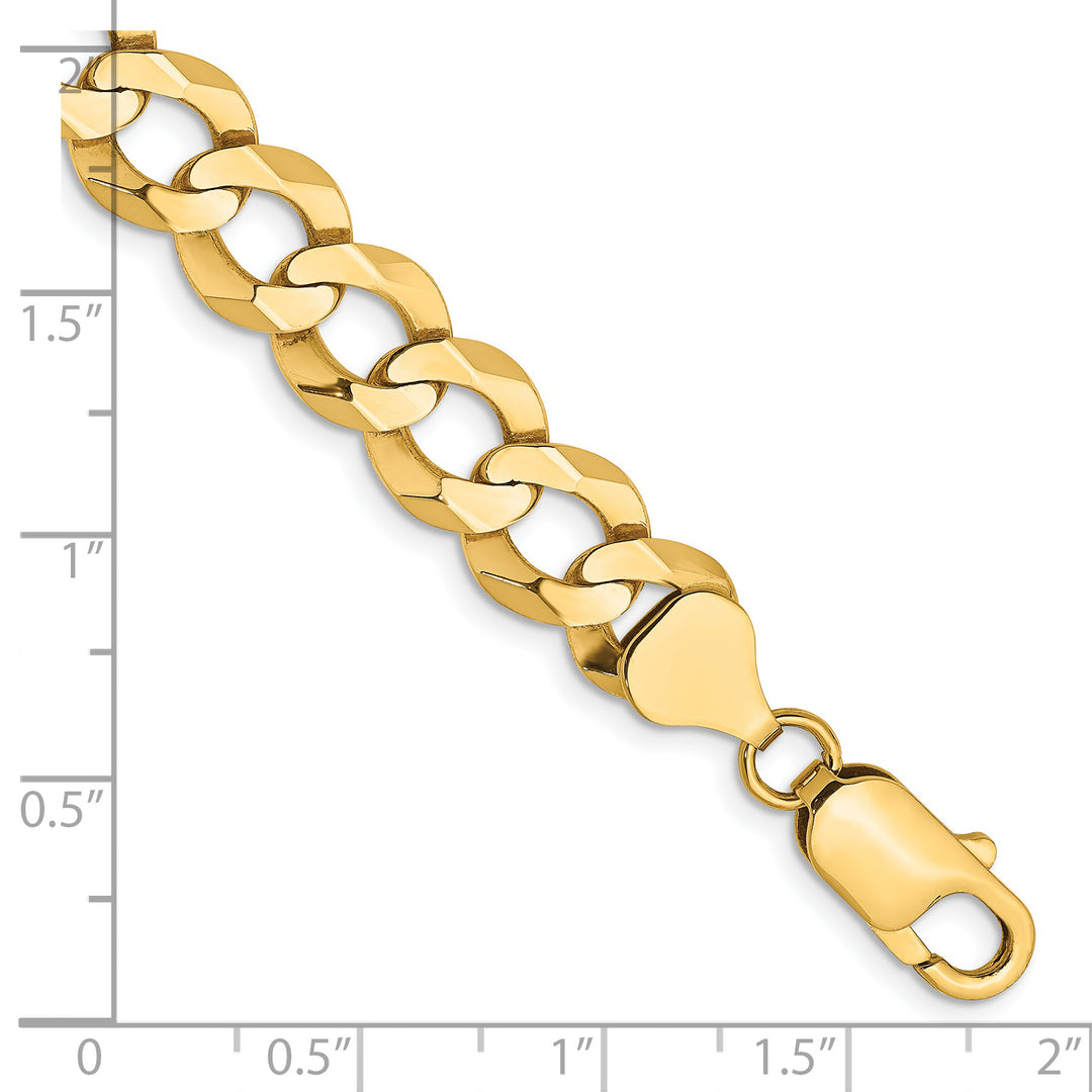 Pulsera de Oro Amarillo de 14k, 8 pulgadas, 9.4mm, Estilo Cubano Plano Ligero con Cierre de Langosta