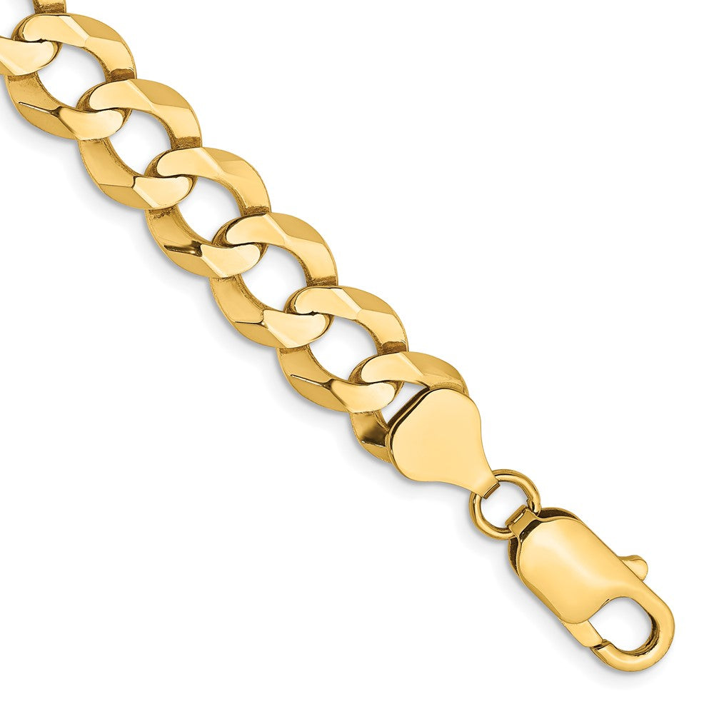 Pulsera de Oro Amarillo de 14k, 8 pulgadas, 9.4mm, Estilo Cubano Plano Ligero con Cierre de Langosta