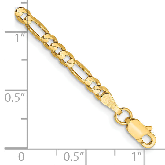 Pulsera Figaro abierta cóncava de 14k y 3 mm