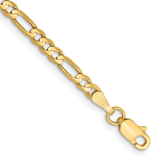 Pulsera Figaro abierta cóncava de 14k y 3 mm