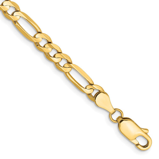 Pulsera Figaro abierta cóncava de 14k y 4,5 mm