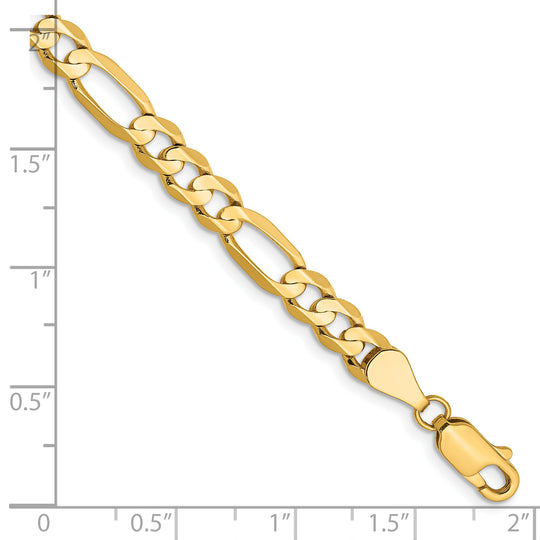 Pulsera Figaro abierta cóncava de 14k y 5,5 mm